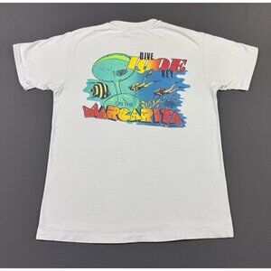 Rare Vintage 80s Dive Looe Key Margarita Beach Florida Pocket White Shirt Large